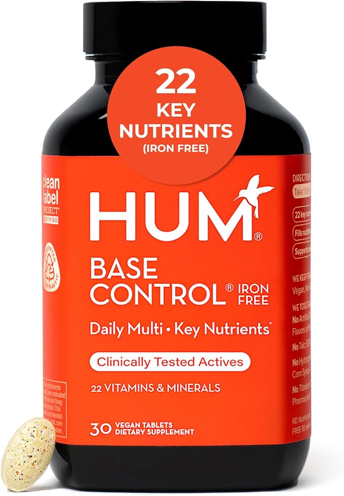 HUM Base Control Multivitamin for Women with Vitamin C, Biotin, Zinc, B Complex, Daily Women's Multivitamin, 22 Essential Vitamins & Minerals, Support for Pre-Menopause, Gluten Free, 30 Capsules