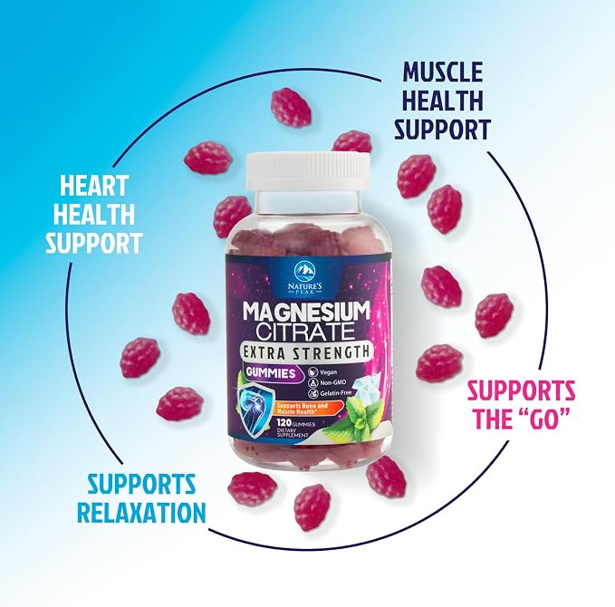 Magnesium Citrate Gummy - High Absorption Magnesium Gummies for Adults & Kids - Enhanced Bioavailability Form Mag Citrate Supplement - Improved Vegan Formula - Delicious Raspberry Flavor - 120 Gummies
