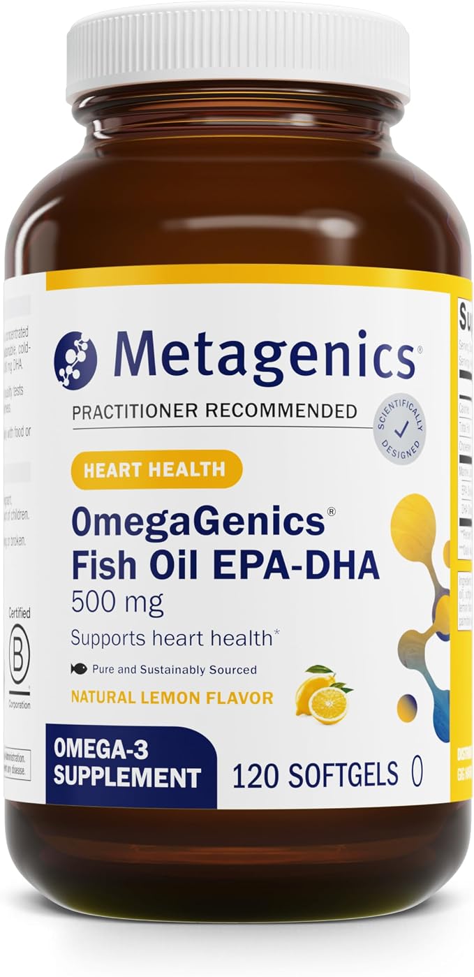 Metagenics OmegaGenics EPA-DHA 500 - High Potency Fish Oil Supplement for Cardiovascular Health* - Sustainably Sourced & Purity Tested - Non-GMO & Gluten-Free - 120 Softgels
