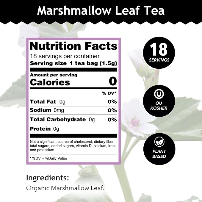 Buddha Teas - Marshmallow Leaf Tea - Herbal Tea - For Health & Wellbeing - With Flavonoids, Magnesium, Calcium & Iron - Clean Ingredients - Caffeine Free - OU Kosher - 18 Tea Bags (Pack of 1)