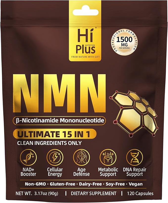 NMN Supplement 1500mg per Serving 15-in-1 Complex Formula with Nicotinamide Mononucleotide, CoQ10, Quercetin, TMG, Resveratrol Supports Cellular Energy & NAD+ Balance 120 Capsules