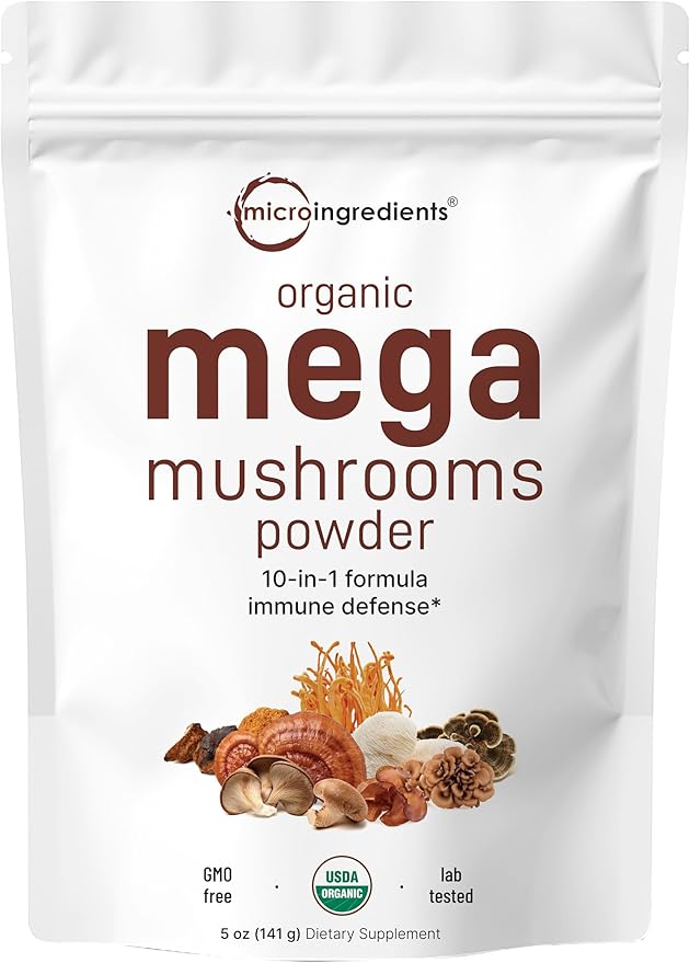 Micro Ingredients Organic Mushroom 10-in-1 Blend, 5 oz | Chaga, Lion’s Mane, Cordyceps & More | Great for Smoothies & Daily Use | Non-GMO, Vegan Friendly