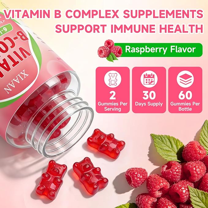 Vitamin B Complex Gummies for Women & Men - Vitamin B12, B1, B2, B3, B5, B6, B-Complex Vitamin Supplements for Energy & Immune Support, Sugar-Free/Vegan, Raspberry Flavor 120 Count