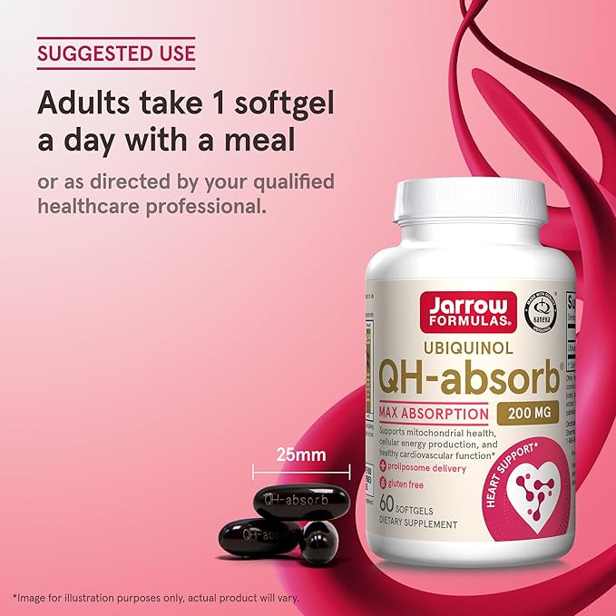 Jarrow Formulas QH-absorb 200 mg - High Absorption Co-Q10 - Active Antioxidant Form of Co-Q10 - Supports Mitochondrial Energy Production &Cardiovascular Health - Up to 60 Servings