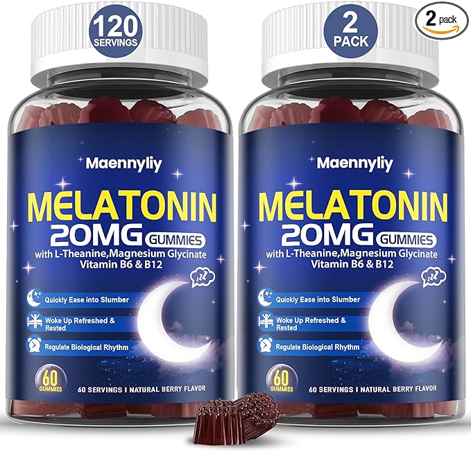 Maennyliy Melatonin 20mg Gummies for Adults - Sugar Free Melatonin Gummies Extra Strength with L-Theanine, Magnesium, Ashwagandha, Turmeric, D3 & Zinc - Non-Habit Forming