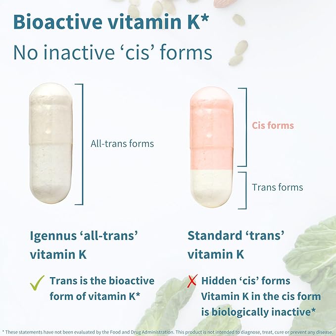 Igennus High Strength Triple Vitamin K Complex 2700 mcg, K1 & K2 (MK-4 & MK-7), 1-a-Day, Clean Label, Advanced Bioactive Forms, Bone & Cardiovascular Support, Vegan, 90 Fast Action Capsules