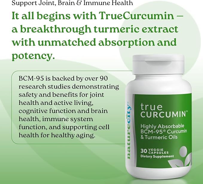 NatureCity True-Curcumin Turmeric Supplement | Non-GMO Tumeric and Curcumin 500mg Curcuma Capsules Vitamin Supplements | Up to 700% Increase in Absorption (90 Day Supply) | Supports Joints