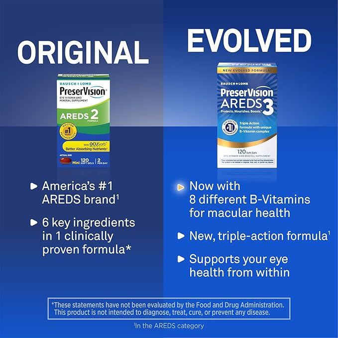 PreserVision AREDS3 Eye Vitamins, #1 Eye Doctor Recommended Brand, AREDS 2 Formula with 8 B-Vitamin Complex, Promotes Healthy Cellular Eye Function*, 3-in-1 Macular Supplement, 60 Softgels