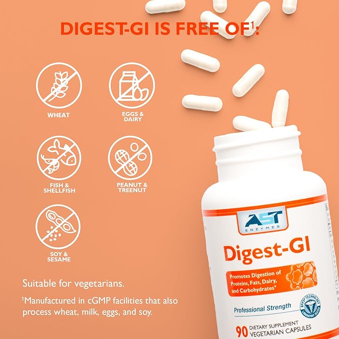 AST Enzymes Digest-GI Digestive Enzyme - (90 x 2) Vegetarian Capsules-Digestion and Bloating Relief for Women and Men