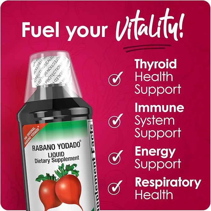 Ionized Radish Dietary Liquid Supplement with Iodine, Vitamin B1, B6 & B12, Wellness & Digestive Support, Helps Maintain Natural Energy & Nutrient Balance, 8 Fl Oz, Pack of 1