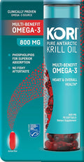 Kori Krill Antarctic Krill Oil Omega 3 Supplement, EPA & DHA, Superior Absorption vs Fish-Oil, 800 mg, 90 softgels