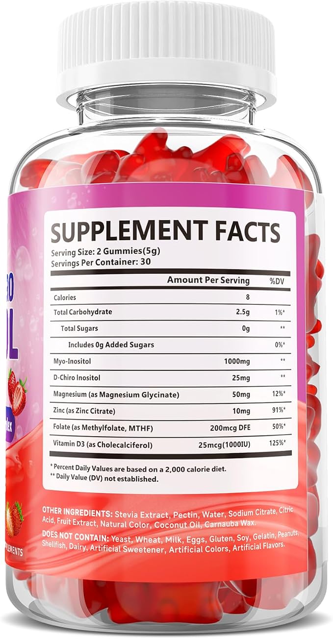 2 Pack Myo-Inositol & D-Chiro Inositol Gummies for Women, 120 Count | Ideal 40:1 Ratio with Vitamin D3, Folate, Magnesium and Zinc - Support Female Health & Wellness, Strawberry Flavor