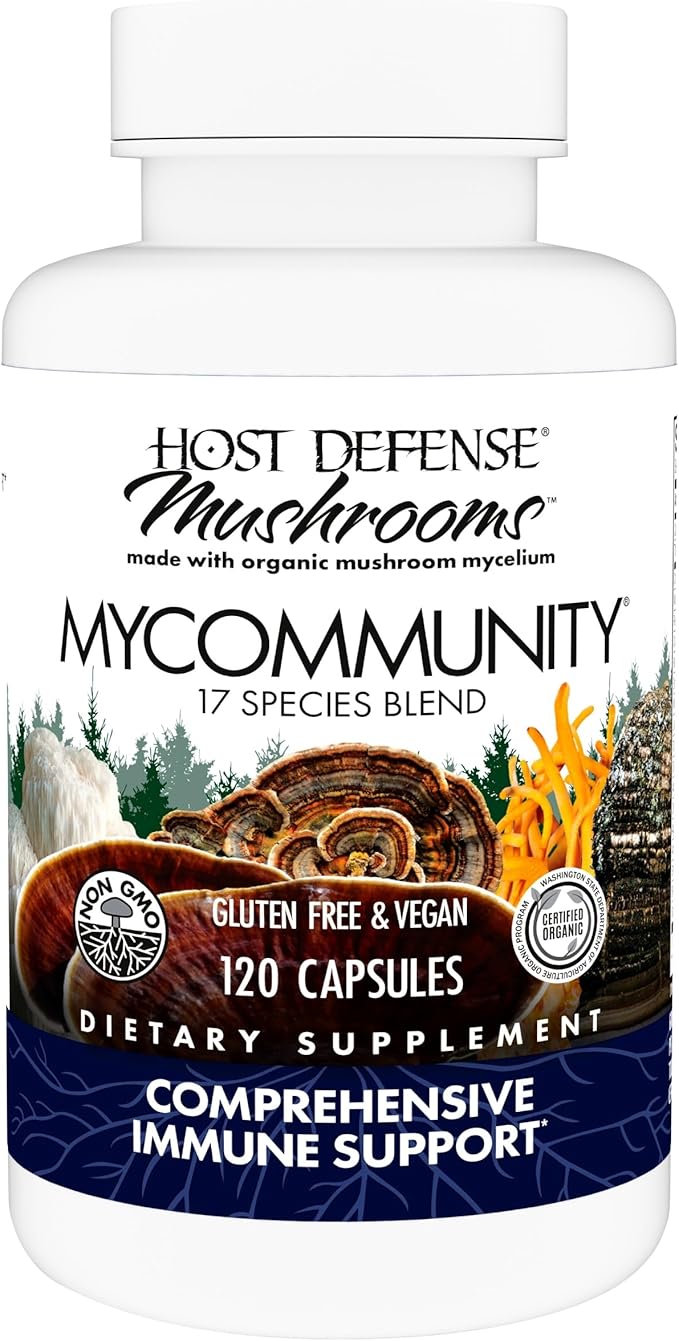 Host Defense MyCommunity Capsules - 17 Species Blend Mushroom Supplement for Immune Support - Herbal Aid with Lion's Mane, Reishi. Chaga, Cordyceps, Turkey Tail & More - 120 Capsules