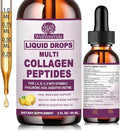 Liquid Collagen Peptides - Types I, II, III, V, X, Multi Collagen Complex | Hydrolyzed Collagen Drops for Women Men, Hair, Skin, Nails Support, Collagen Supplement w. Hyaluronic Acid, Biotin, Vitamin C