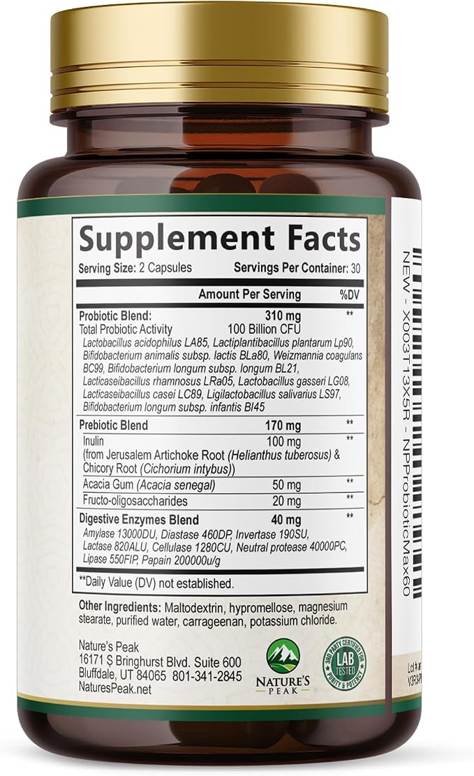 Probiotics 100 Billion CFU Per Serving - 16 Premium Probiotic Strains Prebiotics - Immune Support, Gut Health, Occasional Constipation, Gas & Bloating, Probiotics Supplement, USA Bottled, 60 Capsules