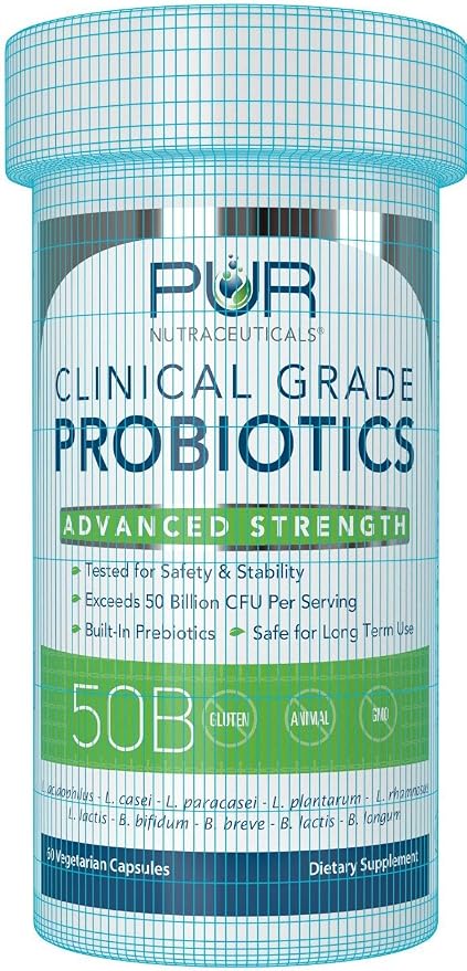 Clinical Grade Probiotics * 50 Billion CFUs/Serving * 10 Strains * Built-in Prebiotic * 60 Daily Capsules - 2 Month Supply * All Natural 100% Made in USA