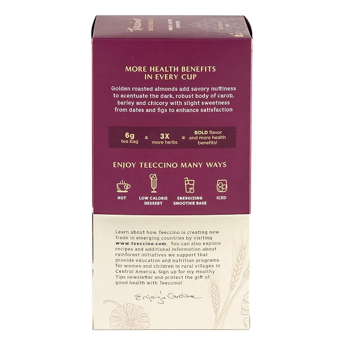 Teeccino Mocha Herbal Tea - Rich & Roasted Herbal Tea That’s Caffeine Free & Prebiotic for Natural Energy, 25 Tea Bags