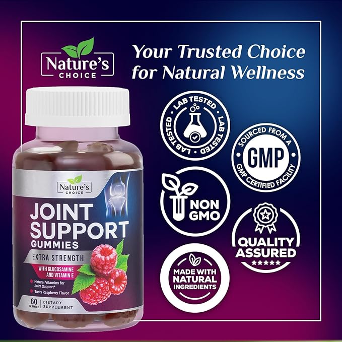 Joint Support Gummies - Extra Strength Glucosamine Gummy Supplement with Vitamin E - Natural Cartilage Joint Health & Flexibility Support, Best Support Glucosamine Chew for Men & Women - 60 Gummies