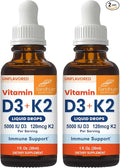 Sandhu's Vitamin D3 K2 Drops for Adults | 5000 IU D3 Liquid, 120mcg K2 Supplement 1 Fl Oz (Pack of 2) | D3K2 Supports Superior Absorption, Energy, Immune, Muscle Health for Men & Women