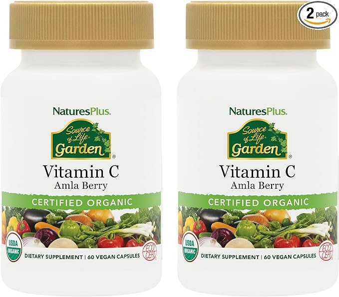 NaturesPlus Source of Life Garden Vitamin C - 60 Capsules, Pack of 2 - Immune System Support - USDA Certified Organic, Non-GMO, Vegan, Gluten Free - 60 Total Servings