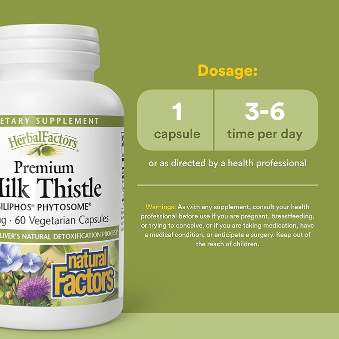 Natural Factors HerbalFactors Premium Milk Thistle, Liver Health Formula, 60 Capsules