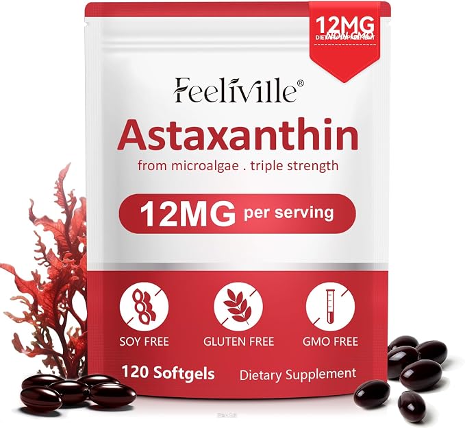 Astaxanthin 12mg, 120 Softgels, 4 Month Supply | Premium Astaxanthin Antioxidant Supplements | Fresh Microalgae Source | Supports Eye, Joint, Internal Circulation, Skin Health