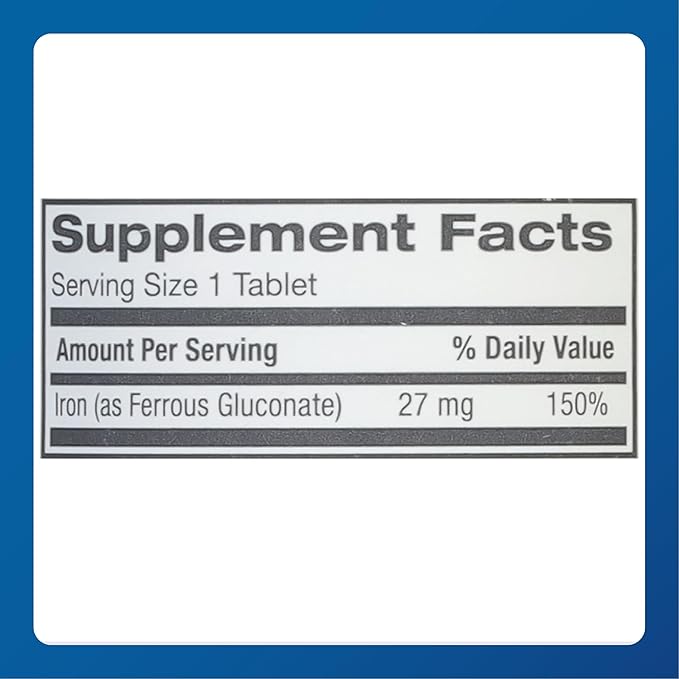 Major 27 mg Ferate Tabs - Ferrous Gluconate Elemental Iron Dietary Supplement - 100 Count (1 Pack)