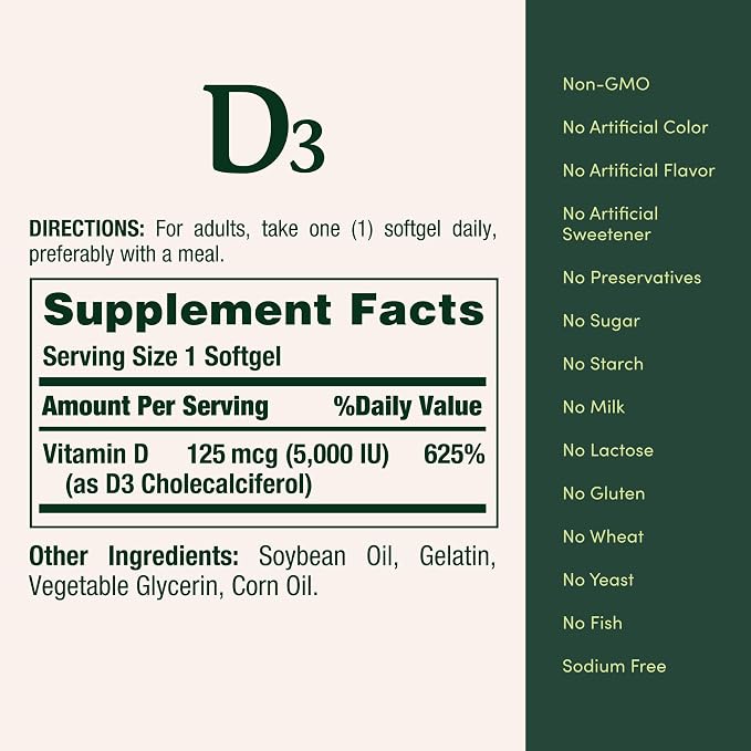 Nature's Bounty Vitamin D3 5000 IU Softgels, Rapid Release, Immune Support, Vitamin D Supplements, 240 Ct
