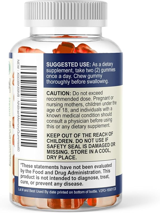 Brain Supplements Gummies - 3X Strength Brain Gummy Vitamin Plus Nootropics For Memory, Focus, Concentration - Phosphatidylserine, B6, B12 & Nootropic, Clarity Support Supplement - 60 Gummies