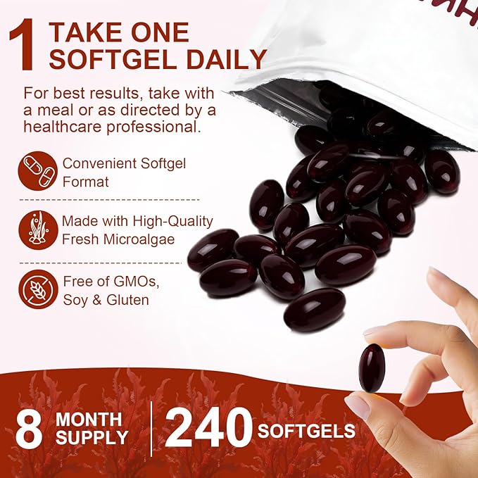 Astaxanthin 12mg, Premium Astaxanthin Antioxidant Supplements with Antioxidant Activity, Supports Eye, Immune, Skin Health, Internal Circulation-240 Softgels