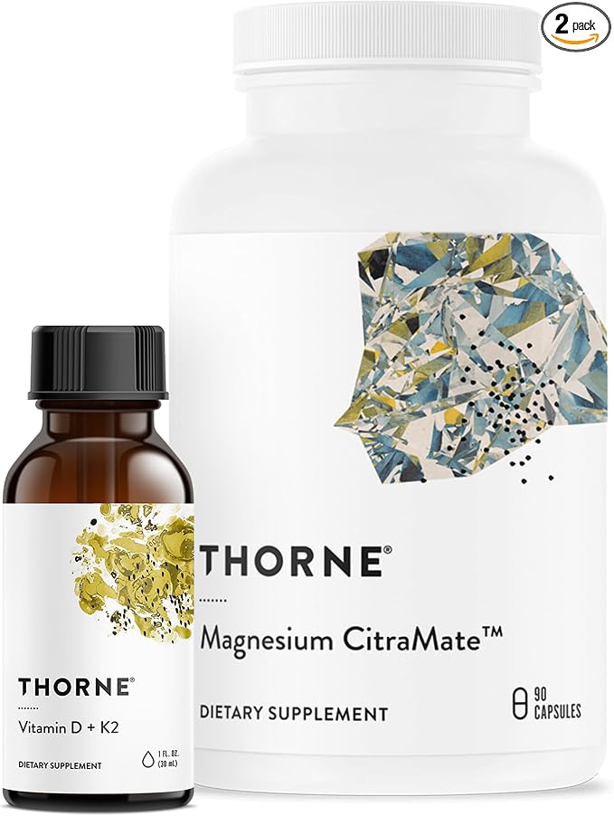 THORNE - Wellness Bundle - Bone, Muscle, Heart, and Lung Health - Vitamin D + K2 Liquid & Magnesium CitraMate