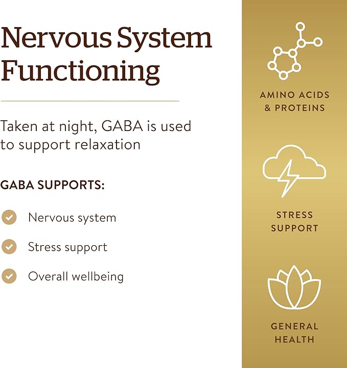 Solgar GABA 500 mg, 100 Vegetable Capsules - Relaxation & Nervous System Support - Amino Acid - Non-GMO, Vegan, Gluten Free, Dairy Free, Kosher - 100 Servings