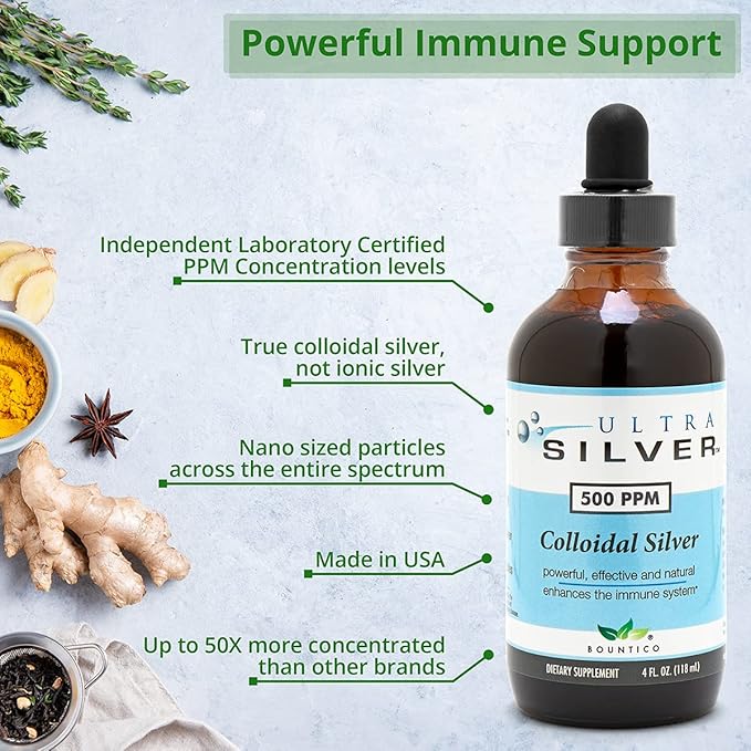Ultra Silver® Colloidal Silver | 10,000 PPM, 32 Oz (946mL) | Mineral Supplement | True Colloidal Silver - 4 oz Dropper Bottle (Empty) Included for Dispensing!