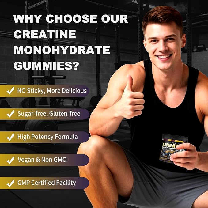 Creatine Monohydrate Gummies 5000mg - Sugar Free Pre Workout Supplement for Men & Women, Creatine Gummies for Muscle, Strength, Recovery, Cognitive Health & Memory, Blueberry Orange Flavor, 120 Count