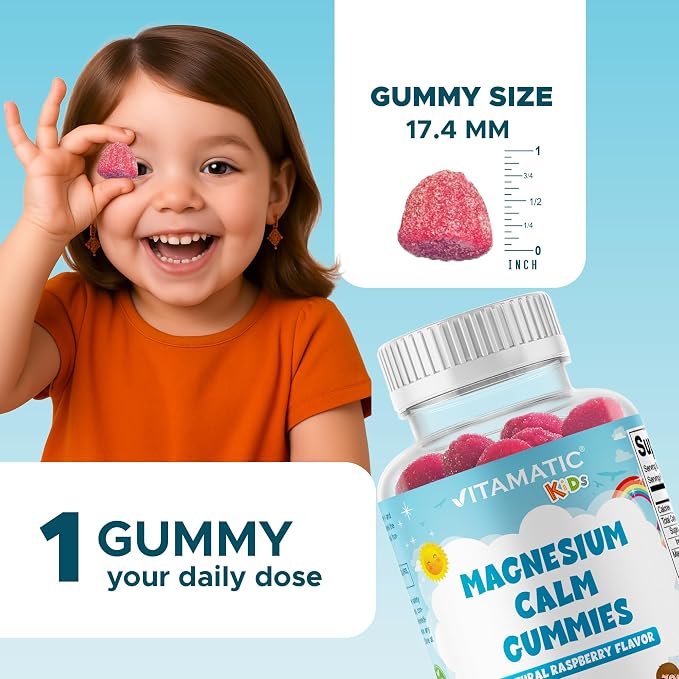 Vitamatic Kids Magnesium Calm Gummies - 60 Vegan Count - Great Tasting - Promote Healthy, Muscle, Bone, & Energy Support