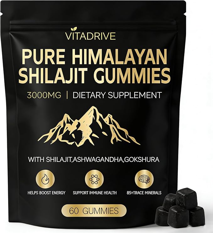 Himalayan Natural Shilajit Gummies, Shilajit Gold Gummies Energy Boost, 85+ Trace Minerals and Fulvic Acid for Energy Boost, All-Natural Sugar-Free Vegan for Men & Women, 60 Count
