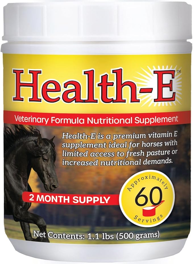 Vitamin E Supplement for Horses, High-Potency dl-Alpha Tocopherol Powder, Supports Immune Muscle Skin and Nerve Wellness, Low Sugar Starch and Fructans (60 Servings)