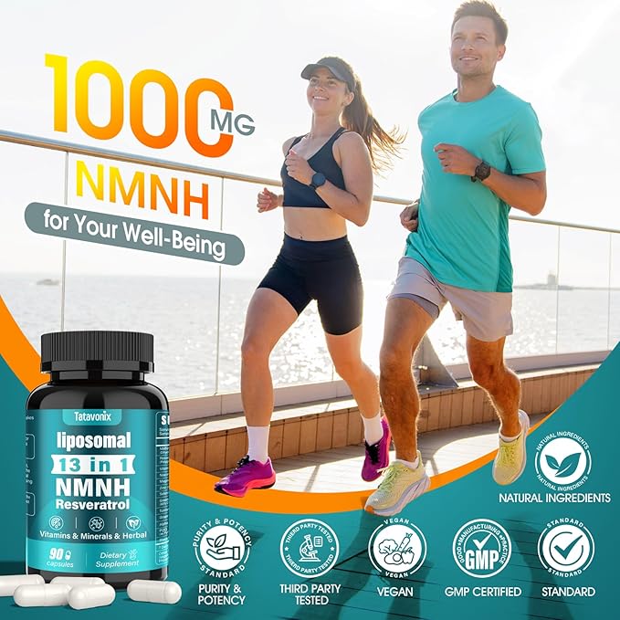 NMNH 1000mg Supplement, 13-in-1 Advanced Formula (Dihydronicotinamide Mononucleotide) – NAD+ Support for Healthy Aging, Energy & Focus – 90 Capsules, Non-GMO, Gluten-Free