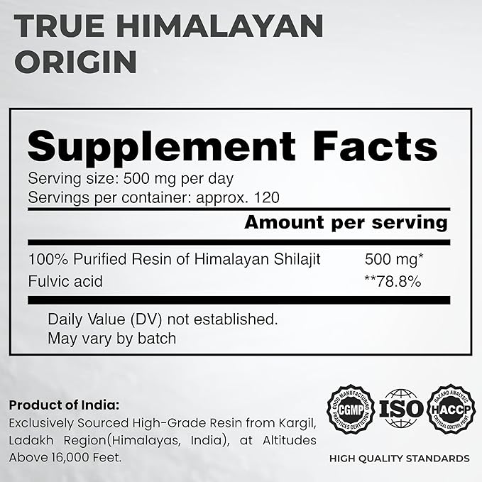 Shilajit Authentic Himalayan Shilajit Resin for Men & Women, High Fulvic Acid, Energy & Stamina, Immune Support, 85+ Trace Minerals, Lab Tested Organic Shilajit Resin, 100% Natural, 60 Grams
