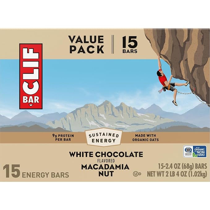 CLIF BAR - Energy Protein Bars - White Chocolate Macadamia Nut - Made with Organic Oats - Energy Bars - Non-GMO - (15 Pack)