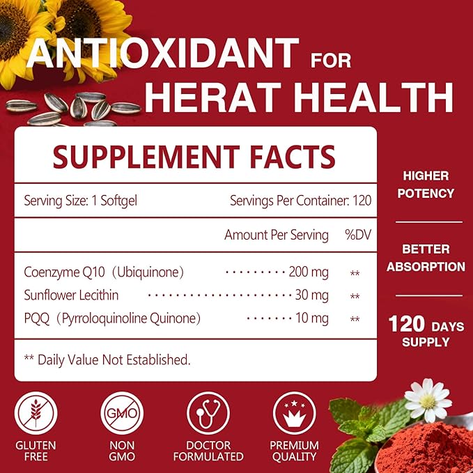 NATURE TARGET CoQ10-200mg-Softgels + PQQ with Organic-Olive-Oil - High Absorption-Coenzyme-Q10 - Antioxidant-for-Heart-Health and Immune Support, Energy Production, 120 Servings