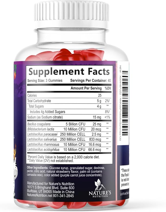 Probiotic for Kids - Natural Immune Support & Digestive Health Supplement - Nature's Daily Children's Probiotic Gummy for Ages 4+ Vegan, Gluten, Soy & Dairy Free - Berry Flavored - 120 Gummies