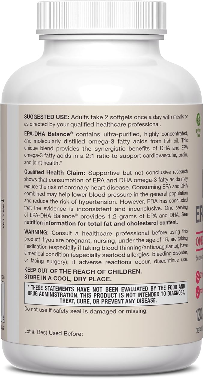 Jarrow Formulas® EPA-DHA Balance®, 1,200 mg Omega-3 Fatty Acids for Cardiovascular Support, 120 Softgels, 60 Day Supply