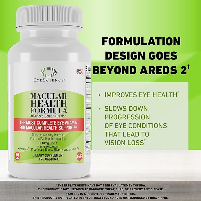 EyeScience – Macular Health Formula – Capsules – Complete Nutritional Supplement for Eye Health - Contains Lutein, Zeaxanthin, Vitamin C, D, E & B6 (120 Count)