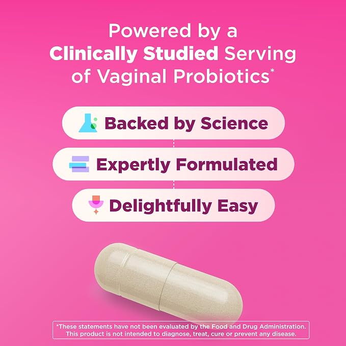 OLLY Happy Hoo-Ha Capsules, Probiotics for Women or People wth Vaginas, Vaginal Health and pH Balance,* 10 Billion CFU, Gluten Free - 25 Count