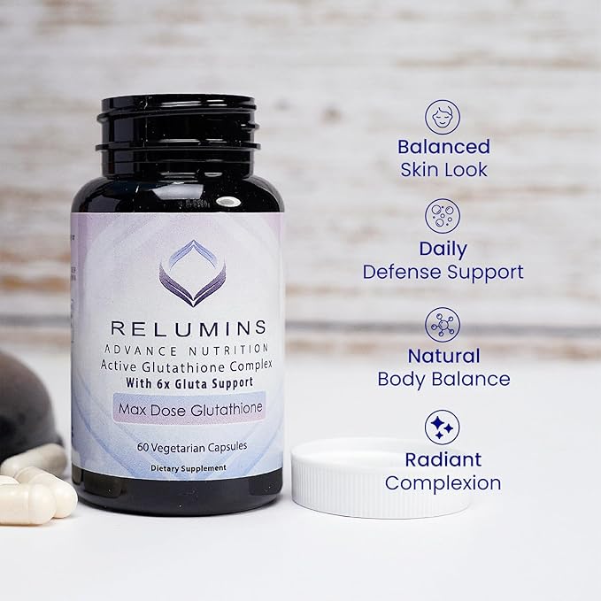 Relumins Advance White Active Glutathione Complex - Max Dose 900mg Glutathione with 6X Boosters, ALA & NAC - Spring Glow Essentials Anti-Aging Skin Brightening Supplement - 60 Caps x 3 Bottles