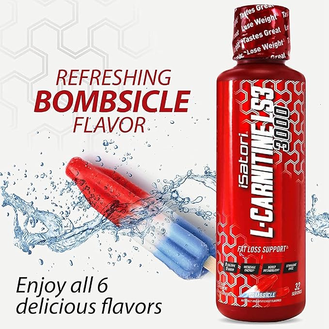 iSatori L-Carnitine LS3 3000, Liquid L-Carnitine with Acetyl L-Carnitine, L-Carnitine L-Tartrate, Stimulant Free Pre Workout, Low Calories, Sugar, Gluten, Keto-Friendly, Bombsicle Flavor (32 Servings)