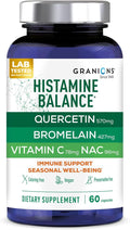 Granions Histamine Balance Complex - Quercetin with Bromelain, NAC and Vitamin C - D-Hist Seasonal Histamine Blocker & Immune Support Supplement for Adults and Children - 60 Vegan Capsules