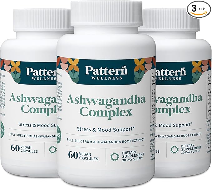 Pattern Wellness Ashwagandha Complex for Men & Women – Organic KSM-66® & Black Pepper Extract – Supports Stress Response & Energy Balance – Non-GMO – 180 Vegan Capsules