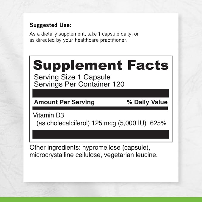 DAVINCI Labs Vitamin D3 5000 IU - Dietary Supplement to Support Healthy Teeth and Bones, Cardiovascular Function, and Immune Health* - with 5000 IU per Serving - Gluten-Free - 120 Capsules